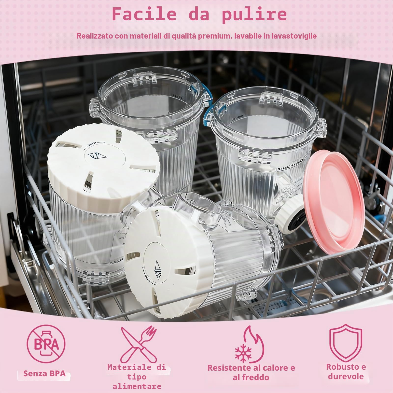 4 Pezzi Contenitore per Pinte per Ninja Creami Swirl NC700 NC701EU, 480 ML Vasetti per Ninja Swirl by Creami Senza BPA Lavabile in Lavastoviglie Accessori per Macchine per Il Gelato