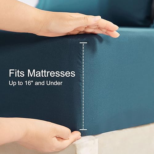 Miniatura 4 de YIYEA Sábana bajera ajustable tamaño King con funda de almohada, sábana bajera de microfibra cepillada de 1800 hilos, con bolsillo profundo de hasta