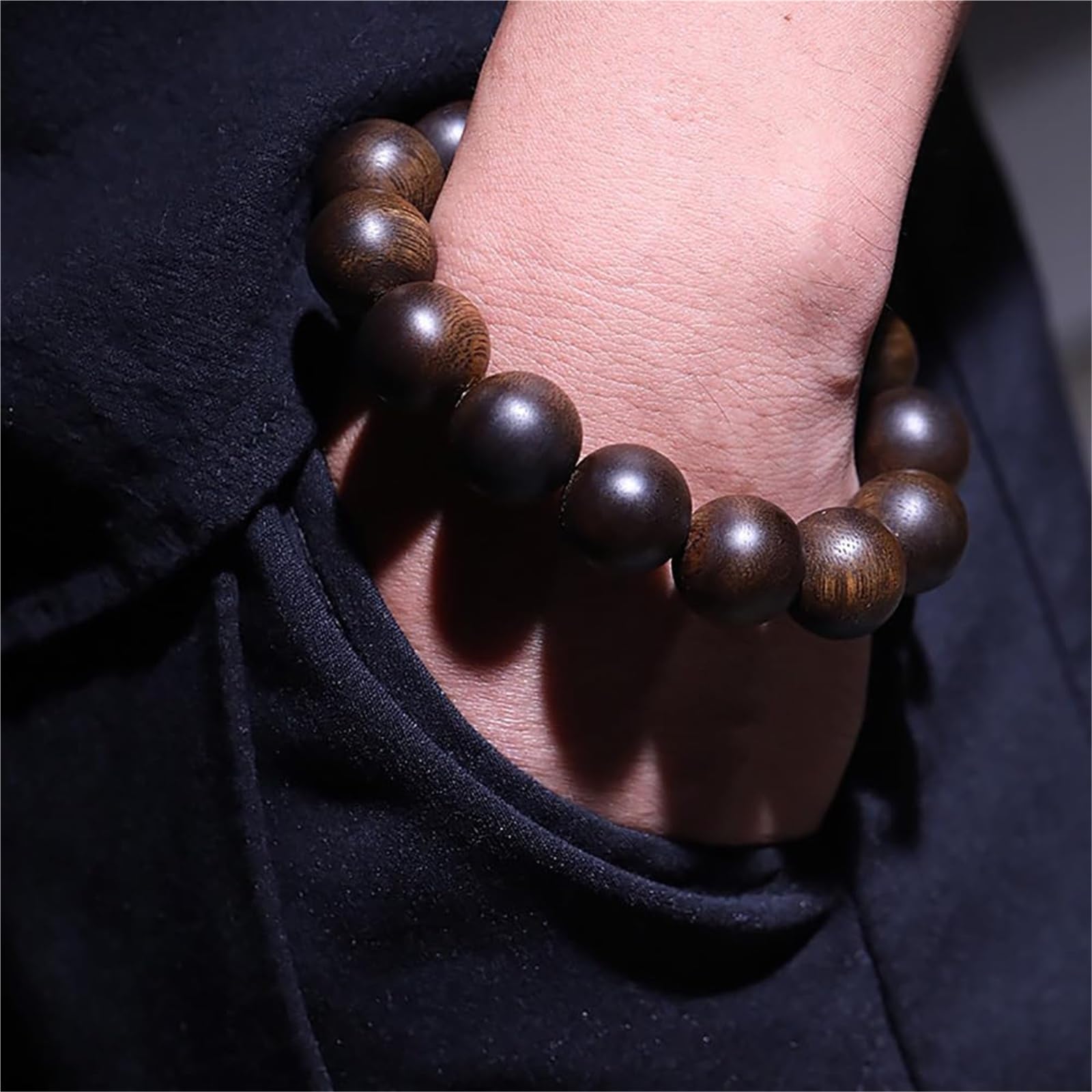 Pulsera unisex de cuentas de madera de agar natural, 18 mm, 13 cuentas, sándalo, oración, meditación, mala, para hombres y mujeres