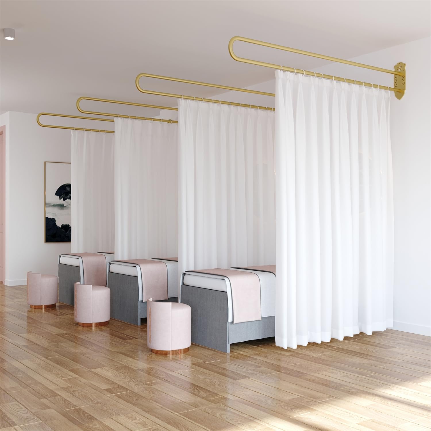 WSNCXFW White,Beauty Salon Partition Curtain, U-Shape Room Divider,U-Shape Privacy Partition Curtains with Flat Hook, Wall Mounted Medical Room Divider Curtain,for Fitting Room Bedroom Hospital SPA