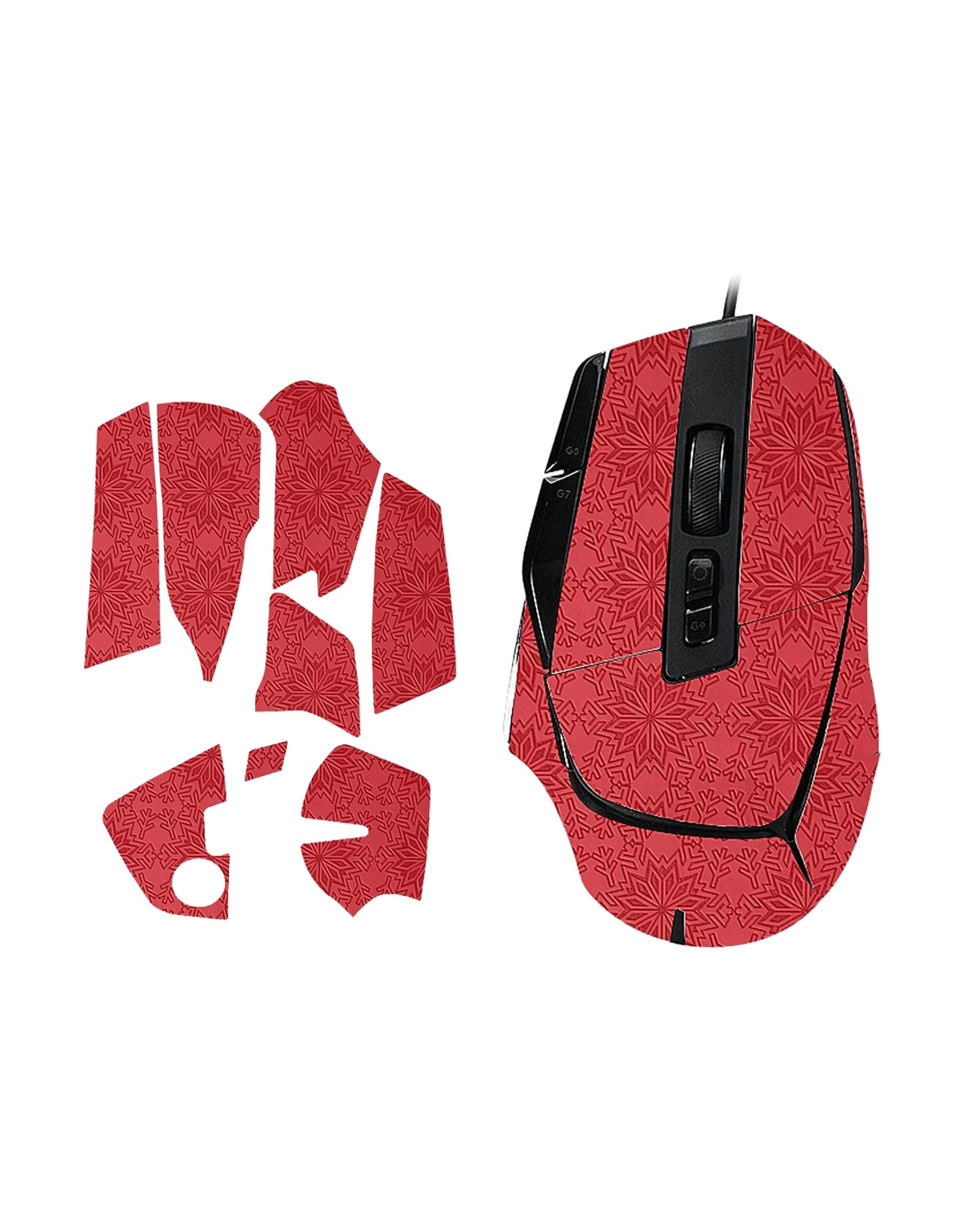 1 Set Mouse Anti-slip Grip Tape Fit for Logitech G G502 X PLUS, Sweat Resistant,Self-Adhesive Design,Elastics Refined Side Stickers,Professional Mice Upgrade Kit,Red Snowflake Pattern