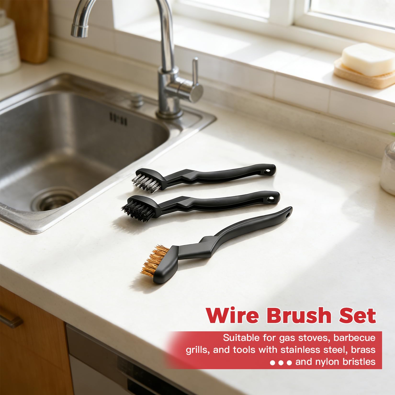 Set di 6 spazzole in filo metallico, set di spazzole a mano, 3 grandi spazzole in acciaio inox, 3 piccole spazzole in nylon di ottone, spazzola metallica per rimuovere ruggine, vernice e scorie di