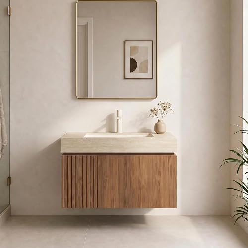 30 Inch Bathroom Vanity with Sink, Floating Cabinet, Sintered Stone