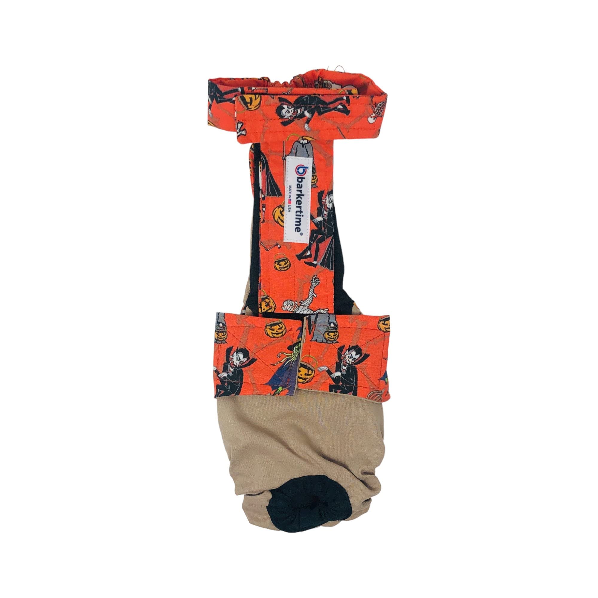 Barkertime Halloween Monster Dance on Brown Dog Diaper Overall, XXL, with Tail Hole - Made in USA