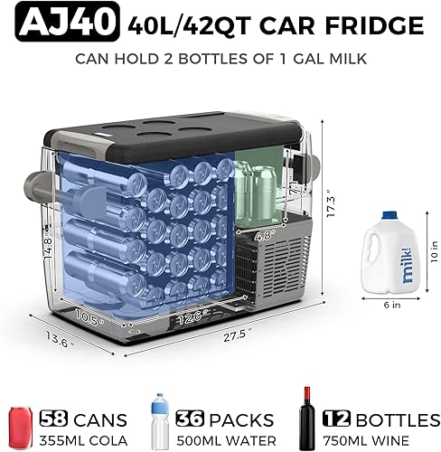 Miniatura 6 de Setpower Refrigerador portátil AJ40 con tapa, enfriador eléctrico de 42 cuartos de galón, refrigerador de automóvil, cable de CC de 1224 V y 110240