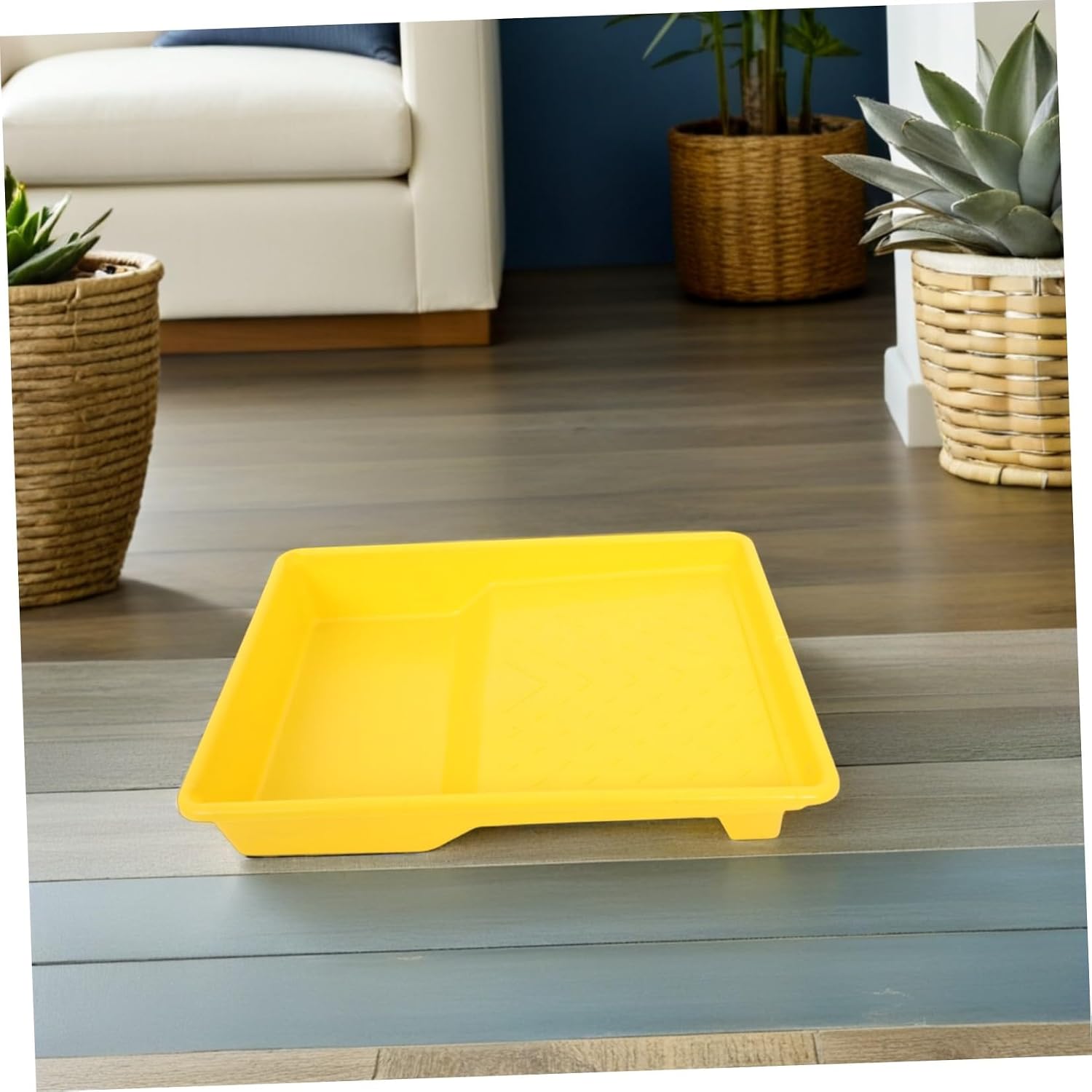 5pcs Plastic Paint Roller Tray Set, Reusable Paint Mixing Pan with Organized Painting Solution, Sturdy Plastic Material for Wall Painting and DIY Projects, Yellow Color,