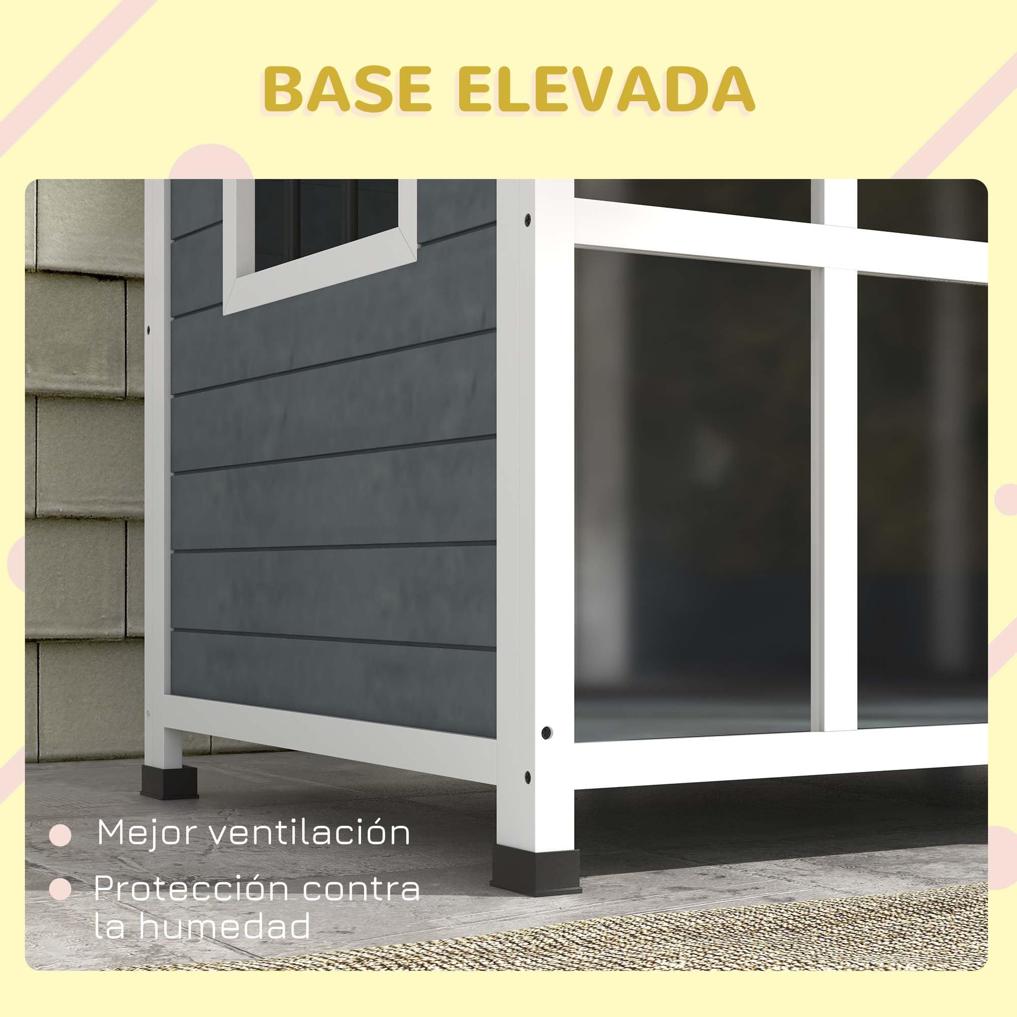 PawHut Caseta para Perros de Madera, Casa para Perros Pequeños, con Techo Abatible, Puerta con Cortina, Fondo Desmontable, y Frontal de Acrílico 101x66,5x70,5 cm Gris Oscuro