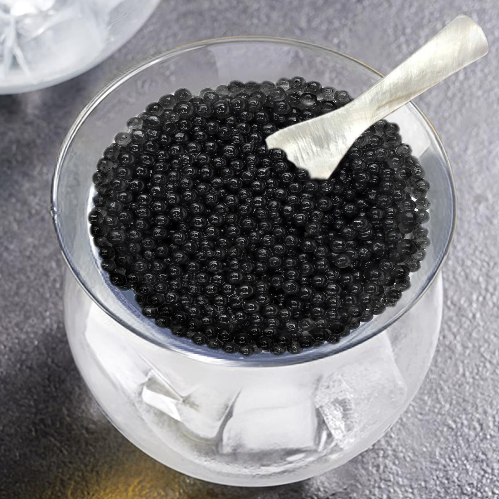 VirgoCCY Juego de 8 piezas de vidrio para servir caviar con cucharas de caviar, servidor enfriador con soporte para hielo para camarones, helado, martinis y cócteles, apto para lavavajillas