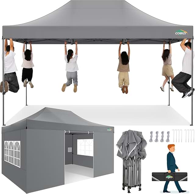 COBIZI 10x15 Heavy Duty Pop up Canopy Tent with 4 sidewalls, Commercial ...