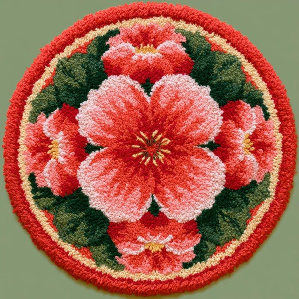 AMBATTERY Round Shape Latch Hook Kits Rug,Crabapple Blossoms