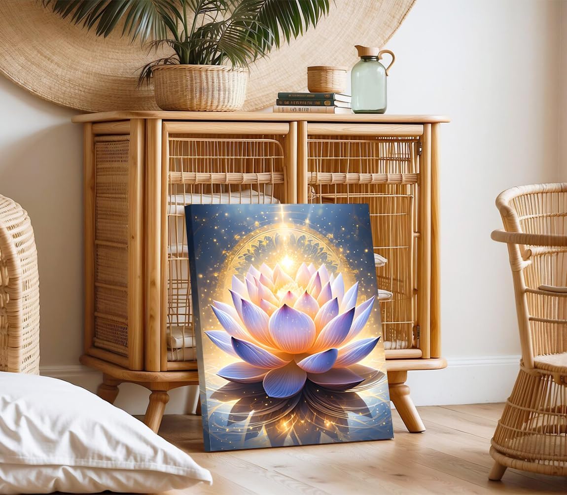 Canvas Prints Art Lotus Floral Pictures Wall Art for Zen Office Decor,Spiritual Lotus Flower Wall Decor Meditation Poster Modern Artwork Painting Framed Ready to Hang(12x16inch)