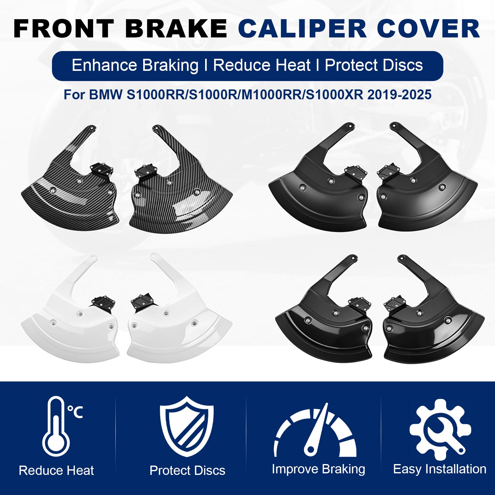 Osłona przedniego błotnika motocyklowego z włókna węglowego, kompatybilna z BMW S1000R S1000RR M1000RR S1000XR 2019-2025, ABS połysk tekstura węglowa (czarna)