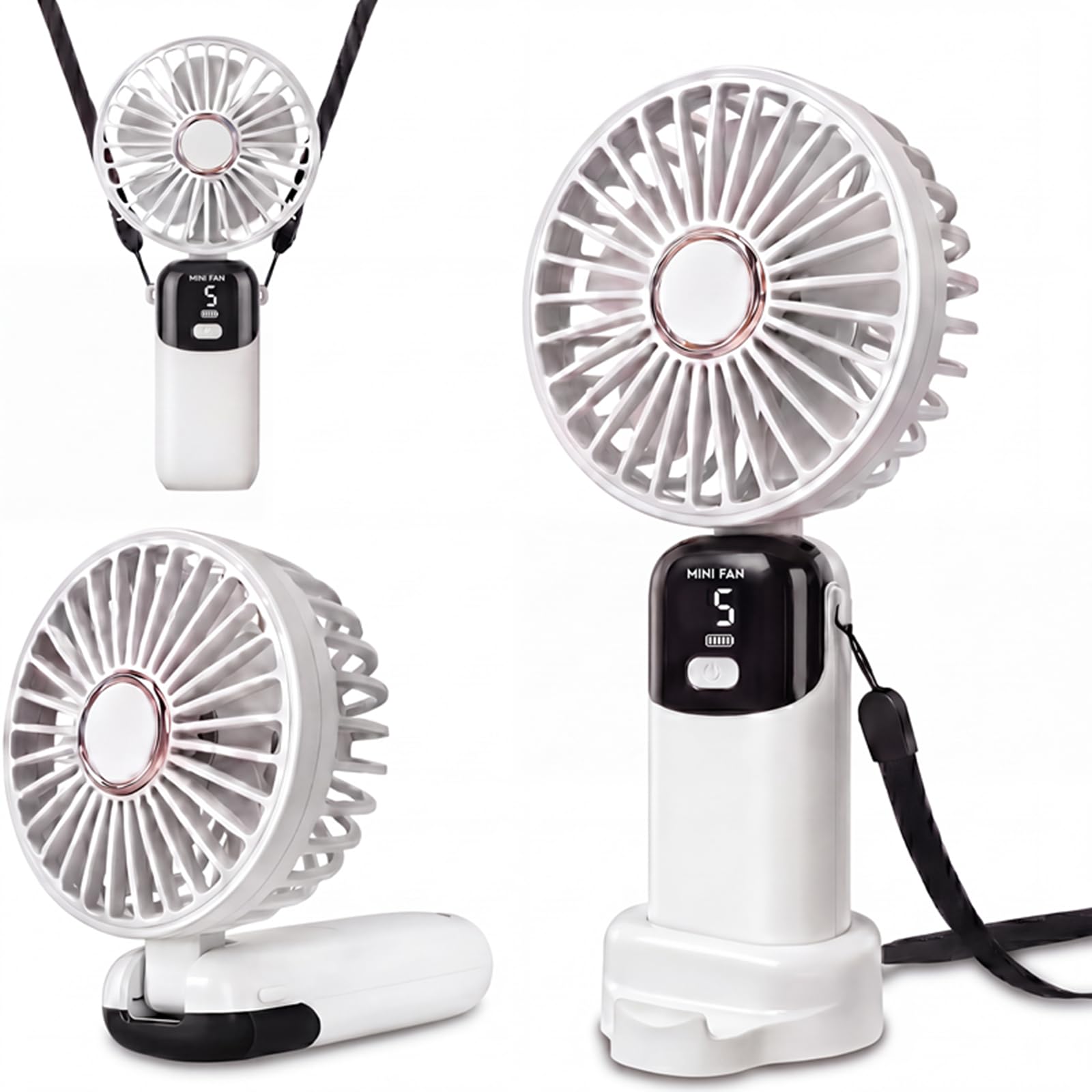 CNMTCCO Handheld Fan Rechargeable, 2600mAh Battery Portable Fan, Quiet USB Desk Fan with 5 Speed Settings, 90° Foldable Design, Small Travel Fan for Office, Home and Kids