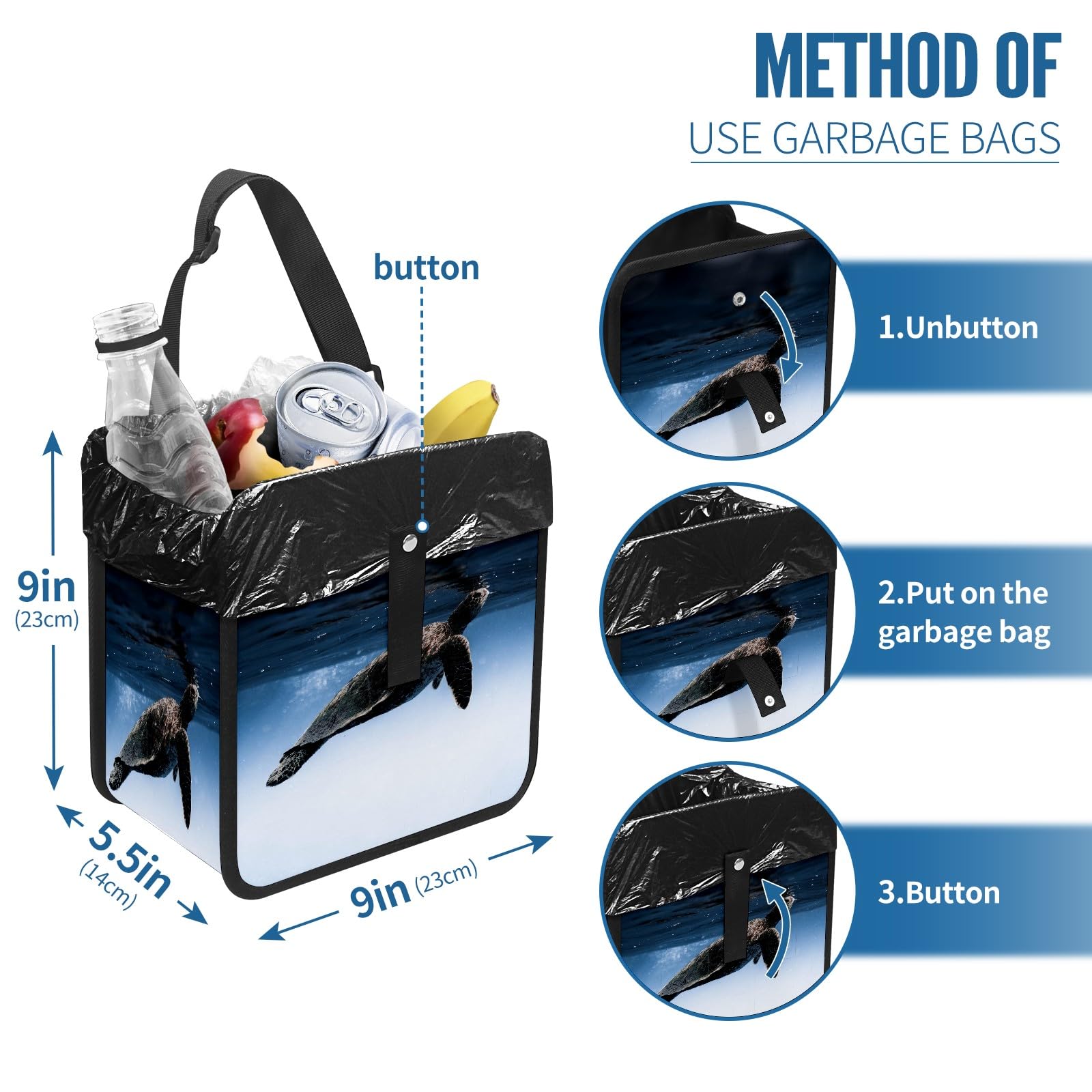 DISNIMO Sea Turtle Car Trash Can - Leak-Proof Back Seat Garbage Bin For Cars, SUVs, Trucks - View #2