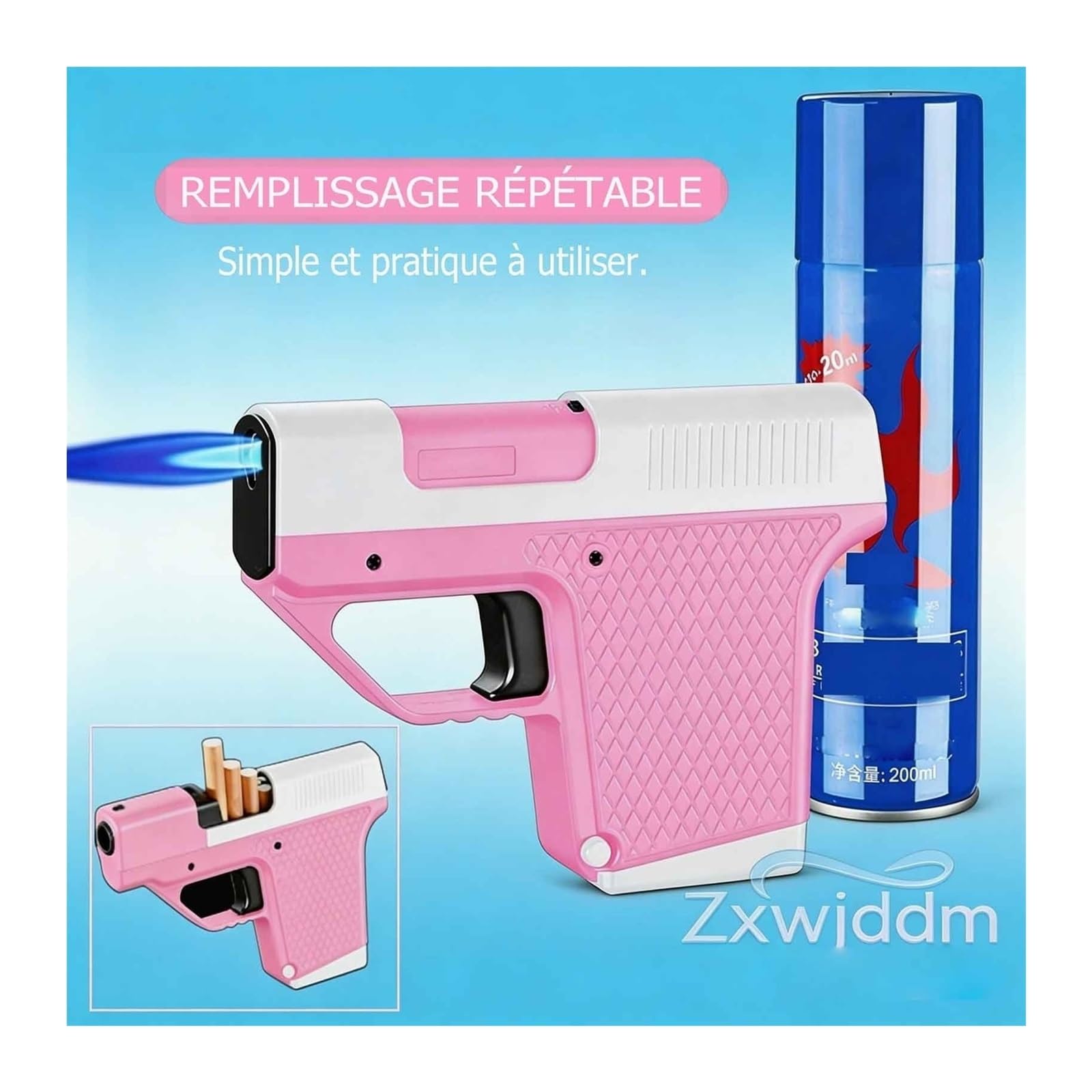 (Lot de 2) Briquet Coupe-Vent, Flamme Bleue, livré avec Un étui à Cigarettes, Joli Briquet à Butane Rose Compact et Portable, Un Cadeau pour Hommes et Femmes.(2pcPink)