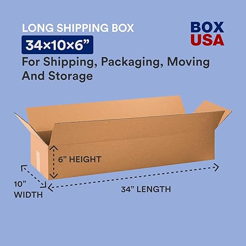 Miniatura 2 de BOX USA Cajas de envío de 34 pulgadas de largo x 10 pulgadas de ancho x 6 pulgadas de alto, paquete de 10 cajas de cartón corrugado largas para