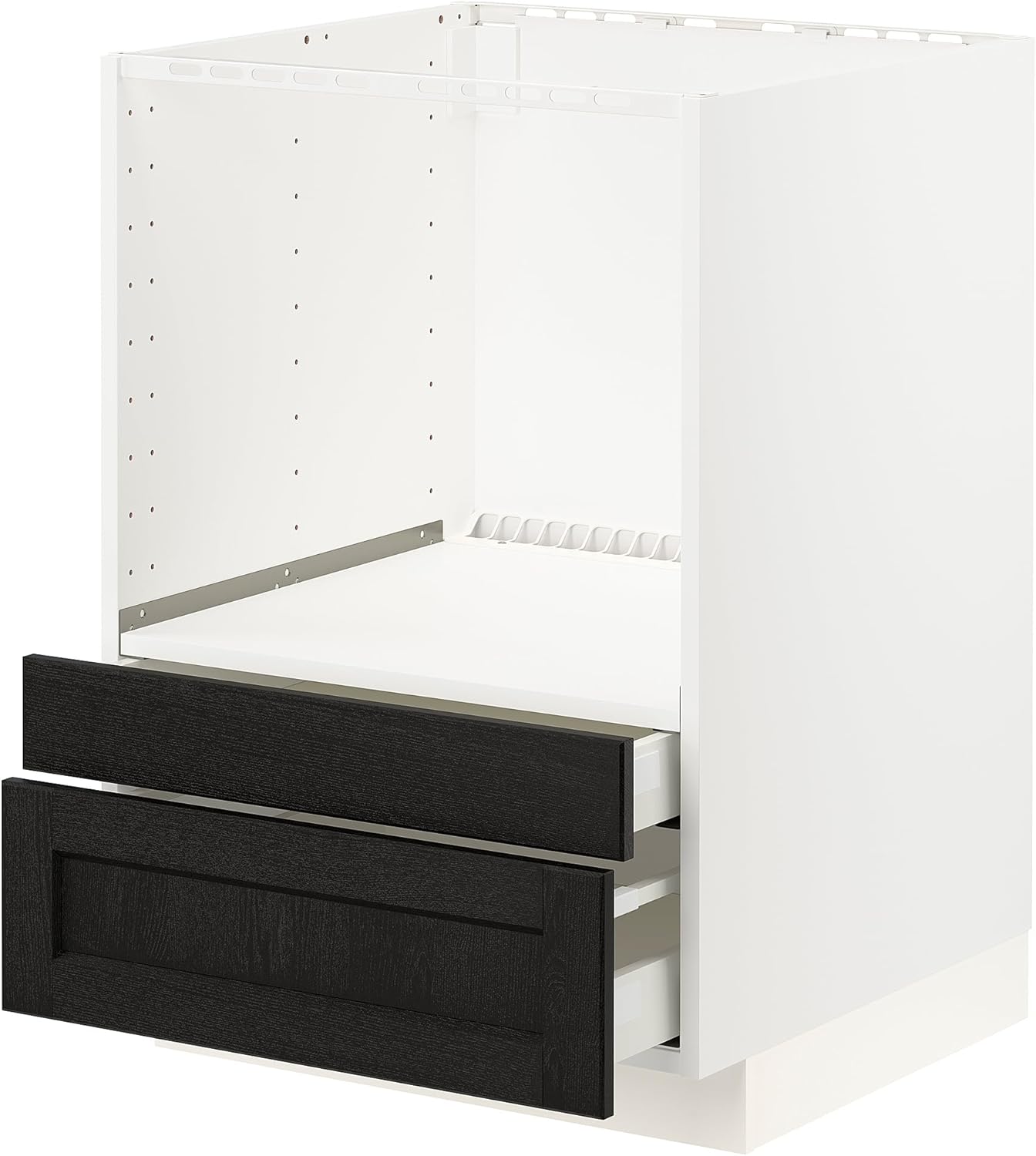 METOD Base cabinet f combi micro/drawers, white/Lerhyttan black stained, 60x60 cm