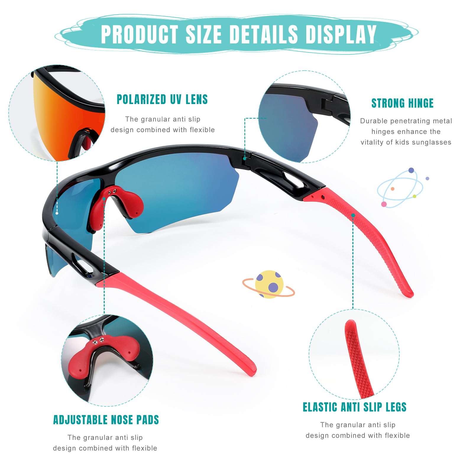 Kinder Polarisierte Sonnenbrille Baseball Sport Leichte UV400 TR90 Rahmen Radsport für Jungen Mädchen