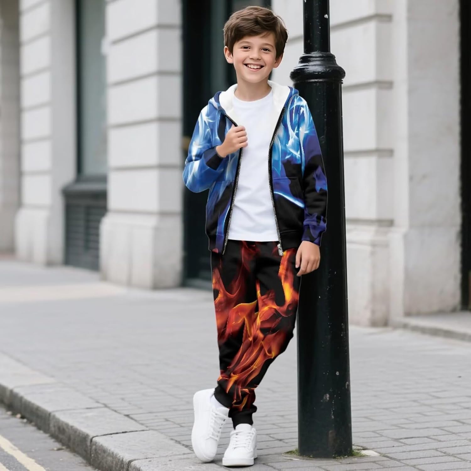Biyejit Boys Sweatsuit Kids Zip Up Hoodies Sweatshirts and Jogger Pants Set with Pockets 2 Piece Fall Outfits 6-15 Years