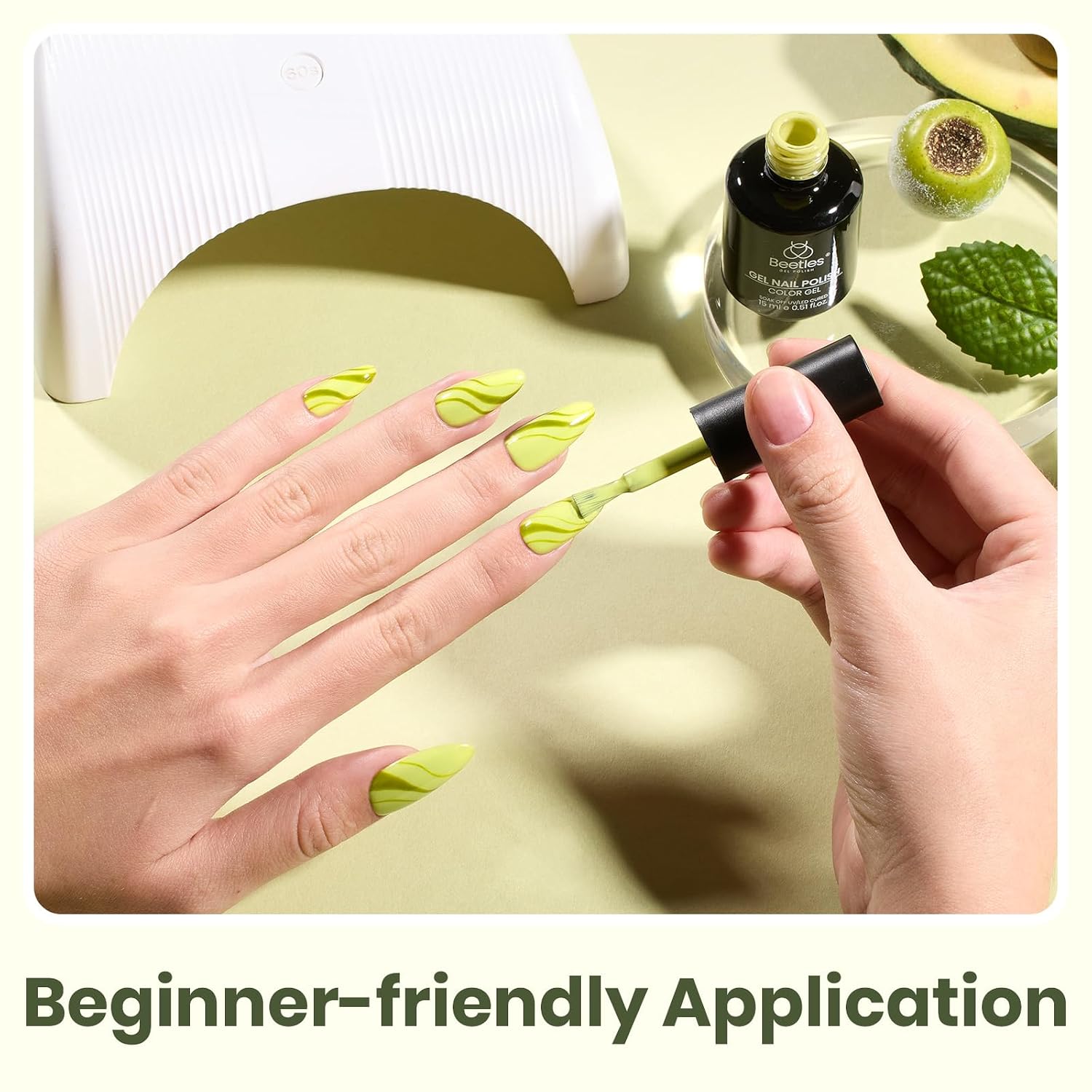 Beetles Green Gel Nail Polish - Fresh Pistachio 15ML/0.51Fl Oz, Light Green Gel Nail Polish, Neon Lime Color Soak Off UV LED Lamp Pastel Nails Art, Manicure Salon DIY Summer Day Nails