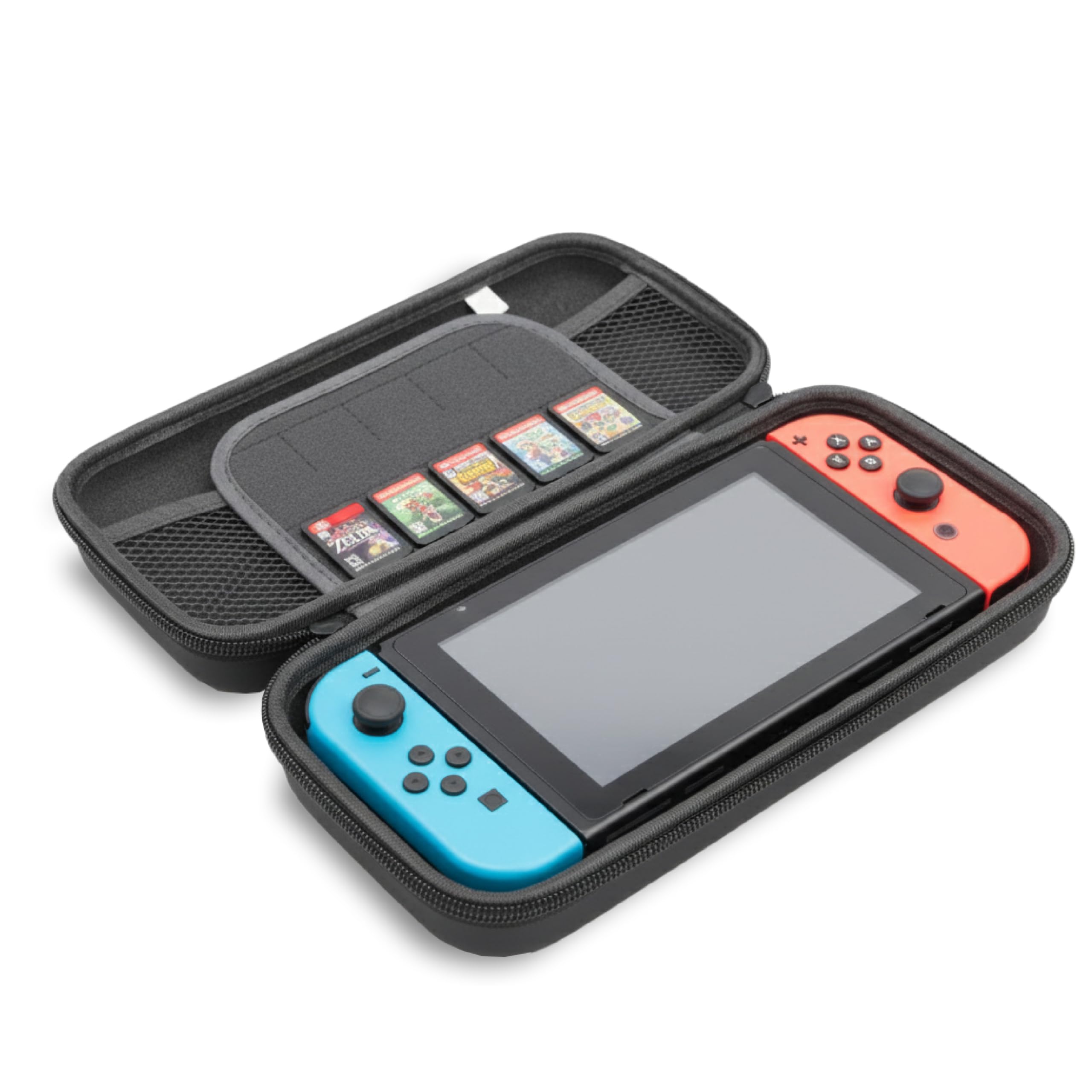 Custodia Rigida Compatibile con Switch e Switch OLED, Case Protettivo in EVA Antiurto con Interno Morbido, Porta Console con Slot Giochi e Tasche Accessori, Cover da Viaggio con Zip Rinforzata - 2