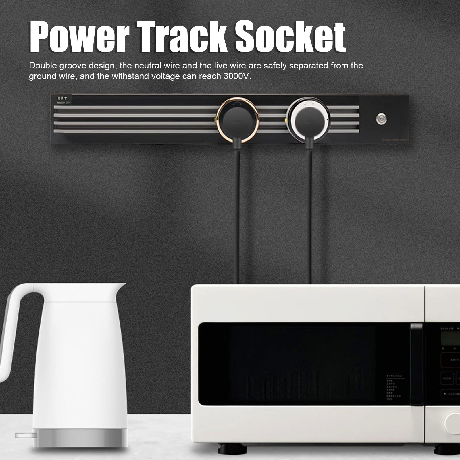 Tyenaza Listwa zasilająca, zdejmowane gniazdko ścienne do szyny zasilającej z podwójnym gniazdem 60 cm szyna i 3 adaptery 250VAC 8000W 32a (uniwersalne)