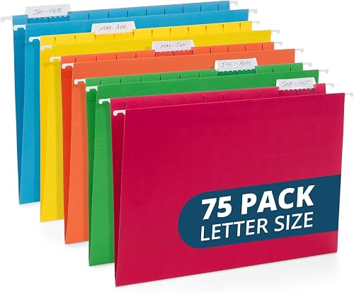 Blue Summit Hanging File Folders, Letter Size, Assorted Colors – 75 Pack