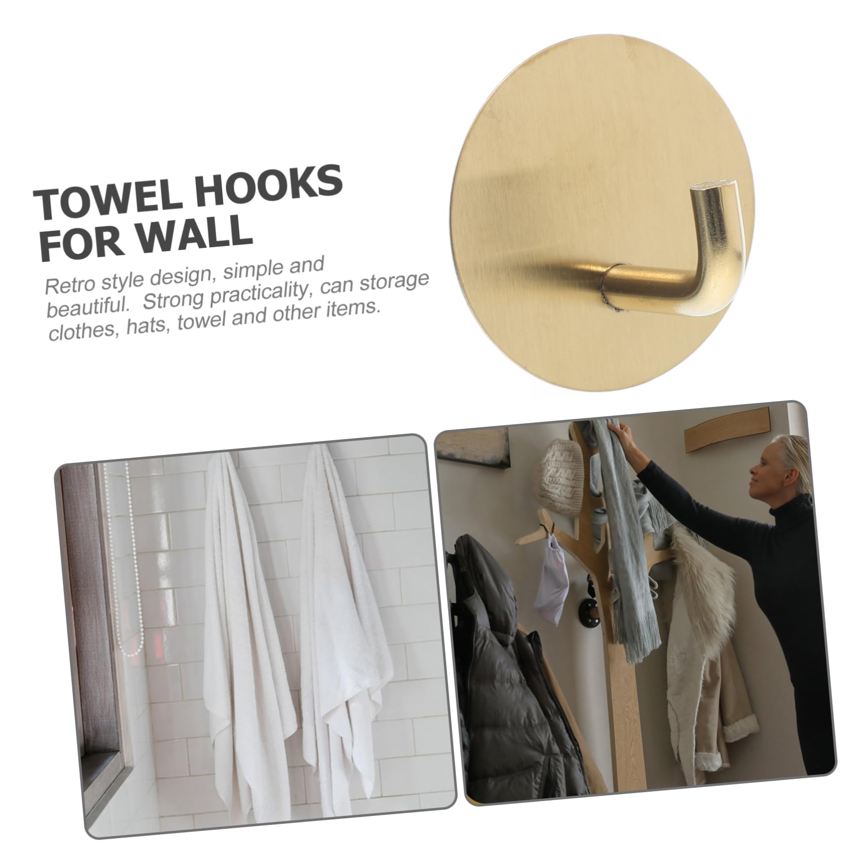 NUOBESTY Gancho De Acero Inoxidable Gancho Adhesivo Resistente Toalla De Baño Ganchos De Pared De La Ducha Gancho Adhesivo Para Toallas Toallero Ganchos De Baño Golden 4 Piezas X 4