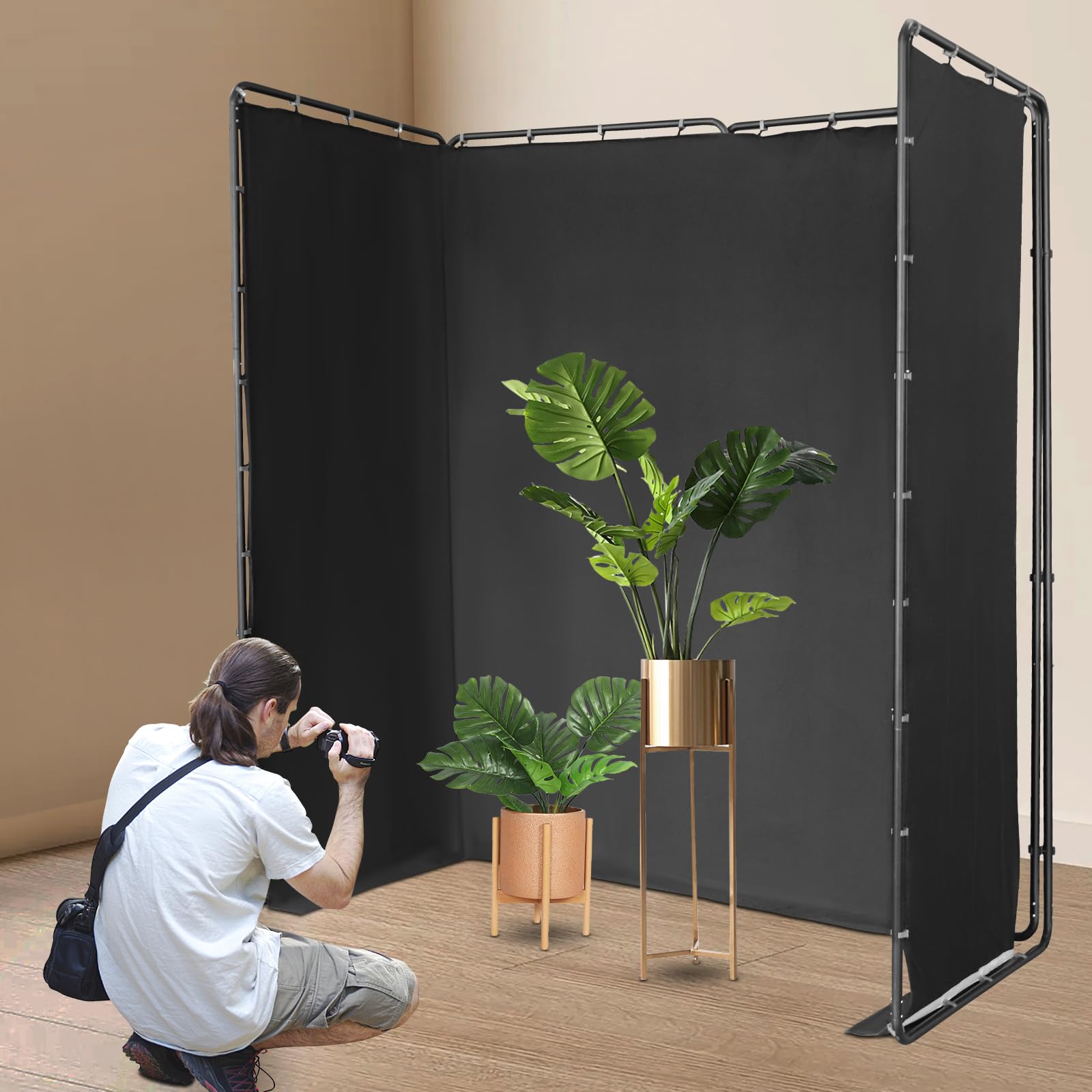Sfondo pieghevole 4 x 2,4 m, sistema di sfondo fotografico con panno nero, supporto per fotografia, supporto per studio fotografico, ritratto, custodia per il trasporto, nero