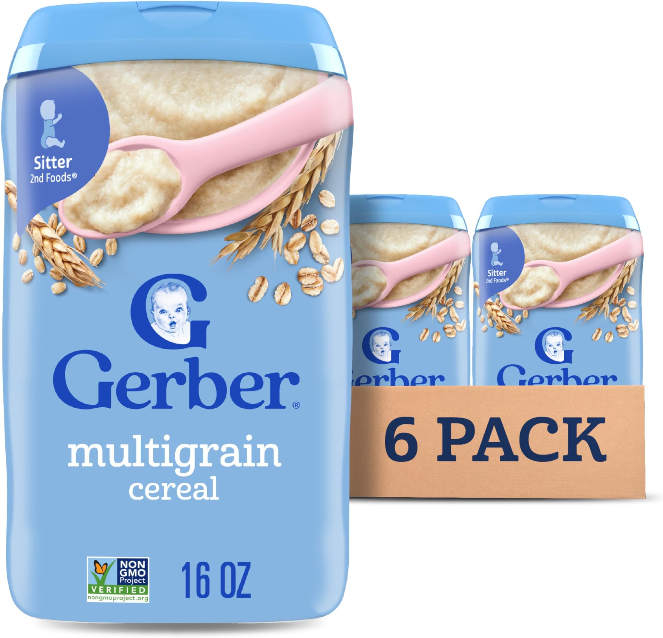 Stage 2 Baby Food, Multigrain Cereal, Whole Grains, Iron, Zinc & Vitamin B12, Baby Cereal, 6-Pack