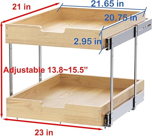 Miniatura 2 de Sikarou Organizador de armario extraíble de madera, 2 lazos de 23 pulgadas de ancho x 21 pulgadas de profundidad, cajones deslizantes resistentes