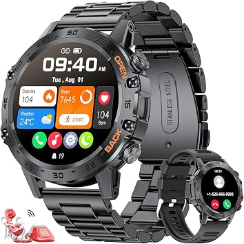 FEELNEVER Smart Watch for Men with Wireless Call Function, Military Smartwatch with Heart Rate SpO2 Blood Pressure Sleep Monitor, IP67 Waterproof Tactical Fitness Watch for Android iPhone Phone, Black