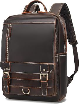 LANNSYNE Vintage Genuine Leather Backpack For Men Fits up to 16" Laptop Travel Hiking Rucksack