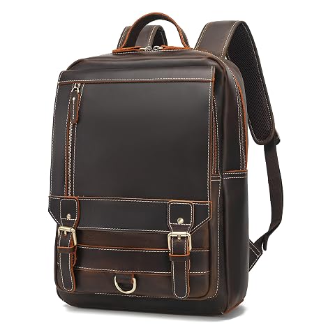LANNSYNE Vintage Genuine Leather Backpack For Men Fits up to 16 Laptop Travel Hiking Rucksack