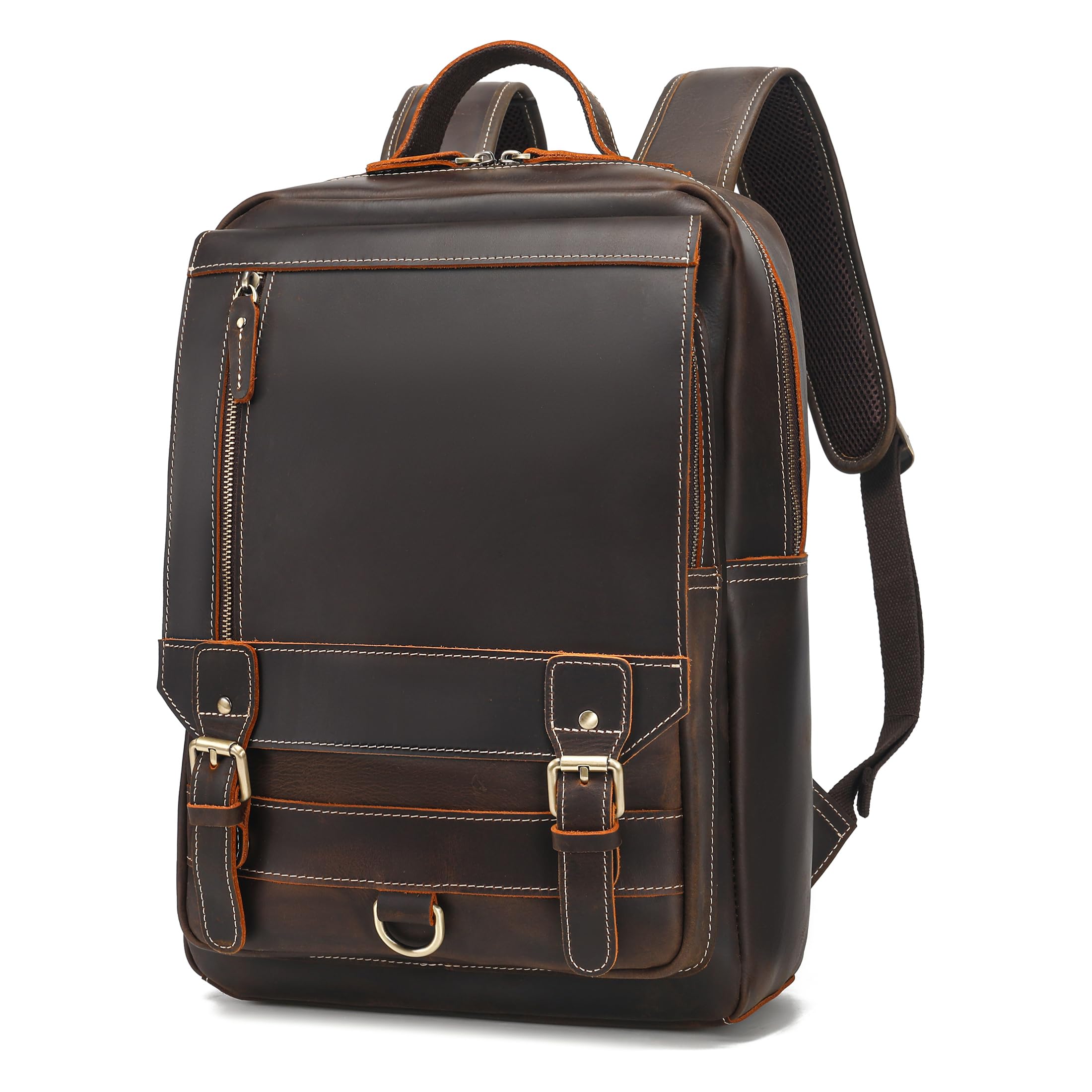 LANNSYNE Vintage Genuine Leather Backpack For Men Fits up to 16 Laptop Travel Hiking Rucksack
