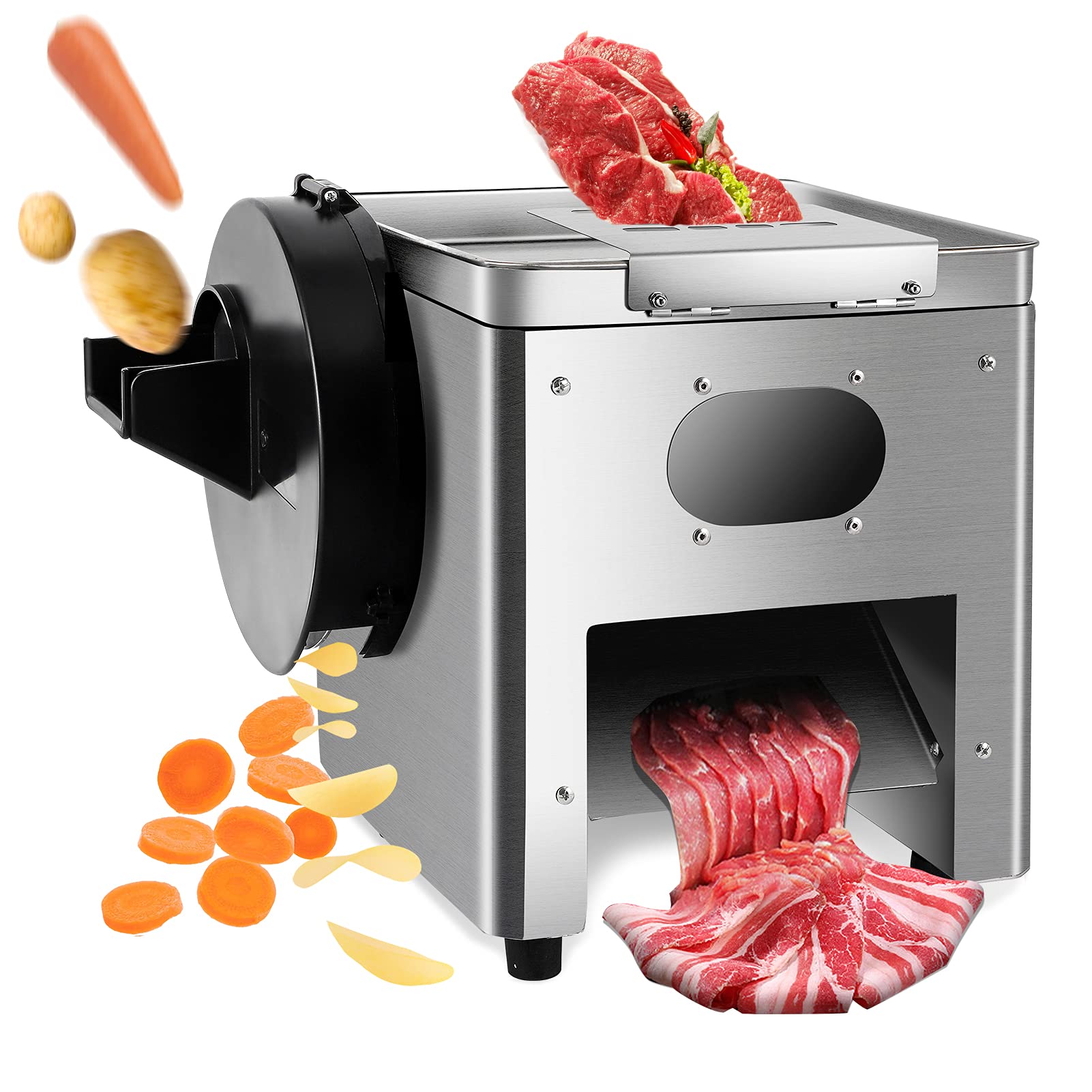 Moongiantgo Kommerzielle Fleischschneider, Schneidemaschine, elektrischer Gemüsehobel, 400 kg/h Edelstahl, Fleischstreifen, Würfel, Schneider für knochenloses Fleisch, hartes Gemüse, Obst