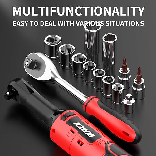 Vista 20 de NAWIN Llave de trinquete eléctrica de 16.8 V, trinquete inalámbrico de 3/8 pulgadas con 2 baterías, 40 pies-libras, juego de herramientas mecánicas