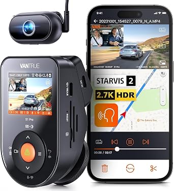 Vantrue S1 Pro DMS 2.7K Dash Cam Front and Inside, STARVIS 2 AI Dash Camera