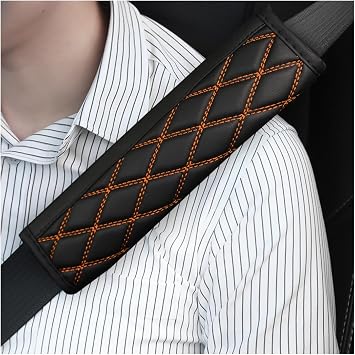 Bittwee Car Seat Belt Pads, 2PCS Leather Seatbelt Covers Protect Your Neck and Shoulder & More Comfortable Driving, Harness Pad for All Car and Backpack Strap, Car Interior Accessories Black/Orange