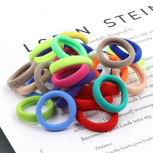 Miniatura 8 de Lawie Paquete de 200 bandas elásticas de tela de rizo de tejido grueso y colorido para coleta de cabello fino y rizado