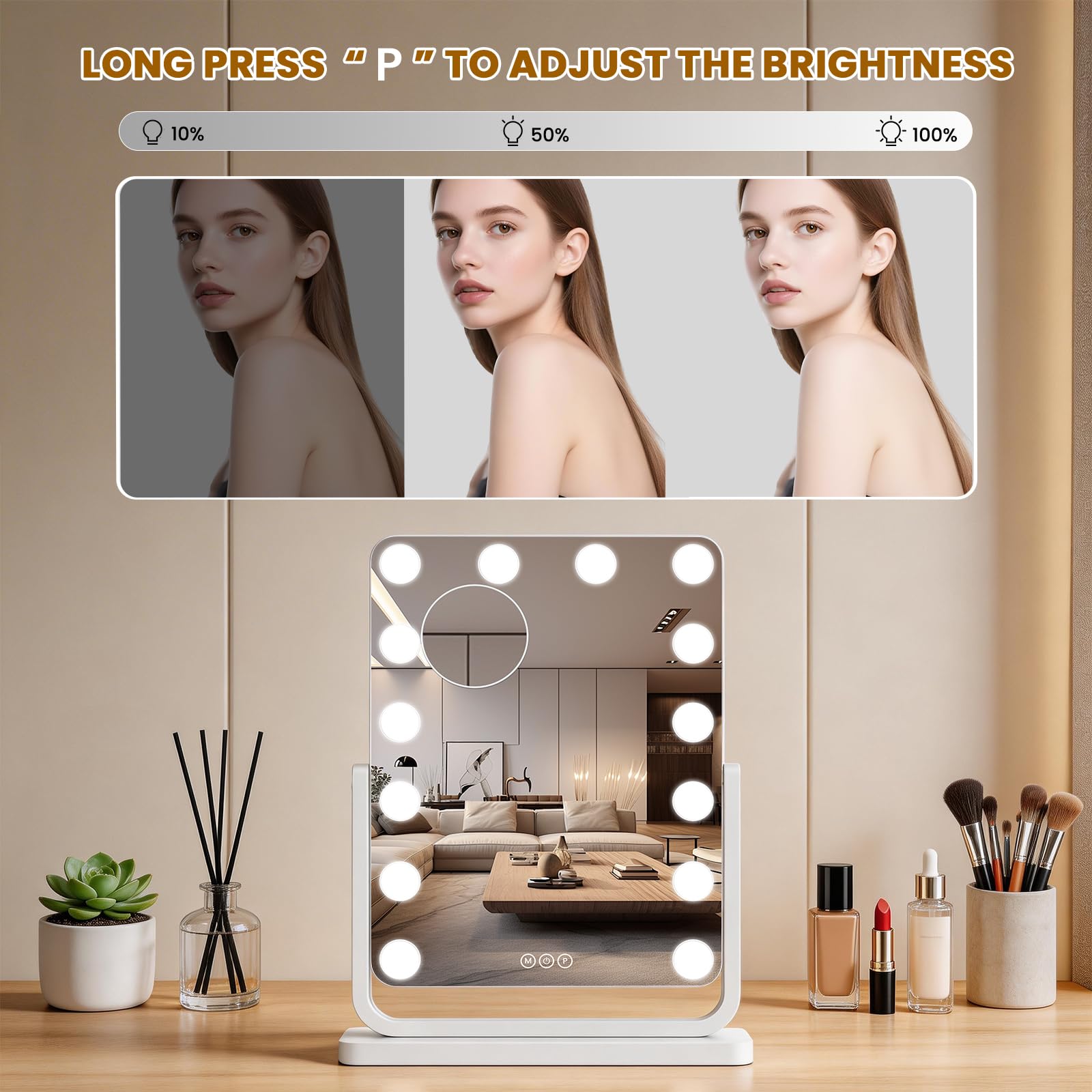 Bearolve Lighted Vanity Mirror with Dimmable 3-Color Lighting