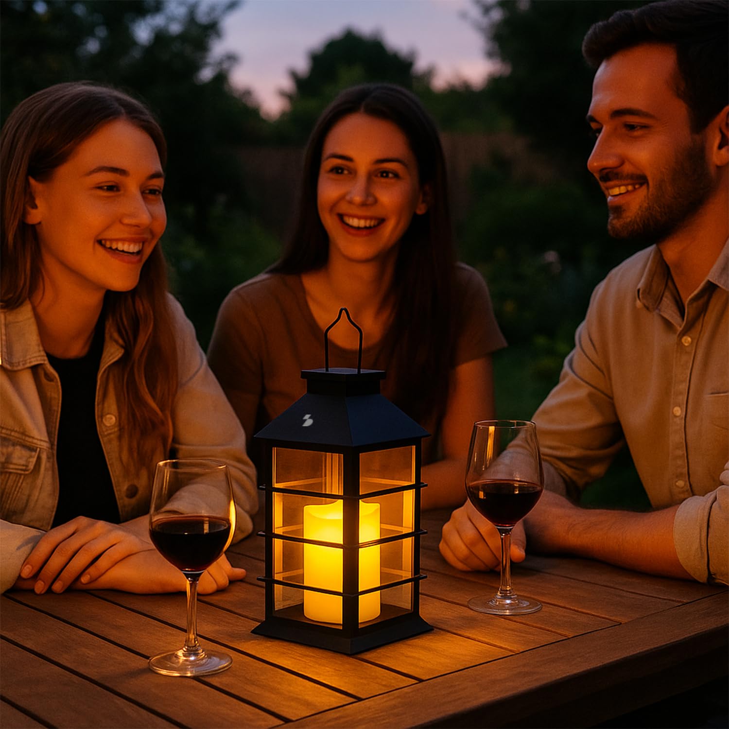 BEPER P207ILO303 Latarnia solarna ze świecą LED z efektem płomienia, zewnętrzna lampa solarna z haczykiem, automatyczne włączanie, ciepłe migoczące światło, IP44 do ogrodu i balkonu