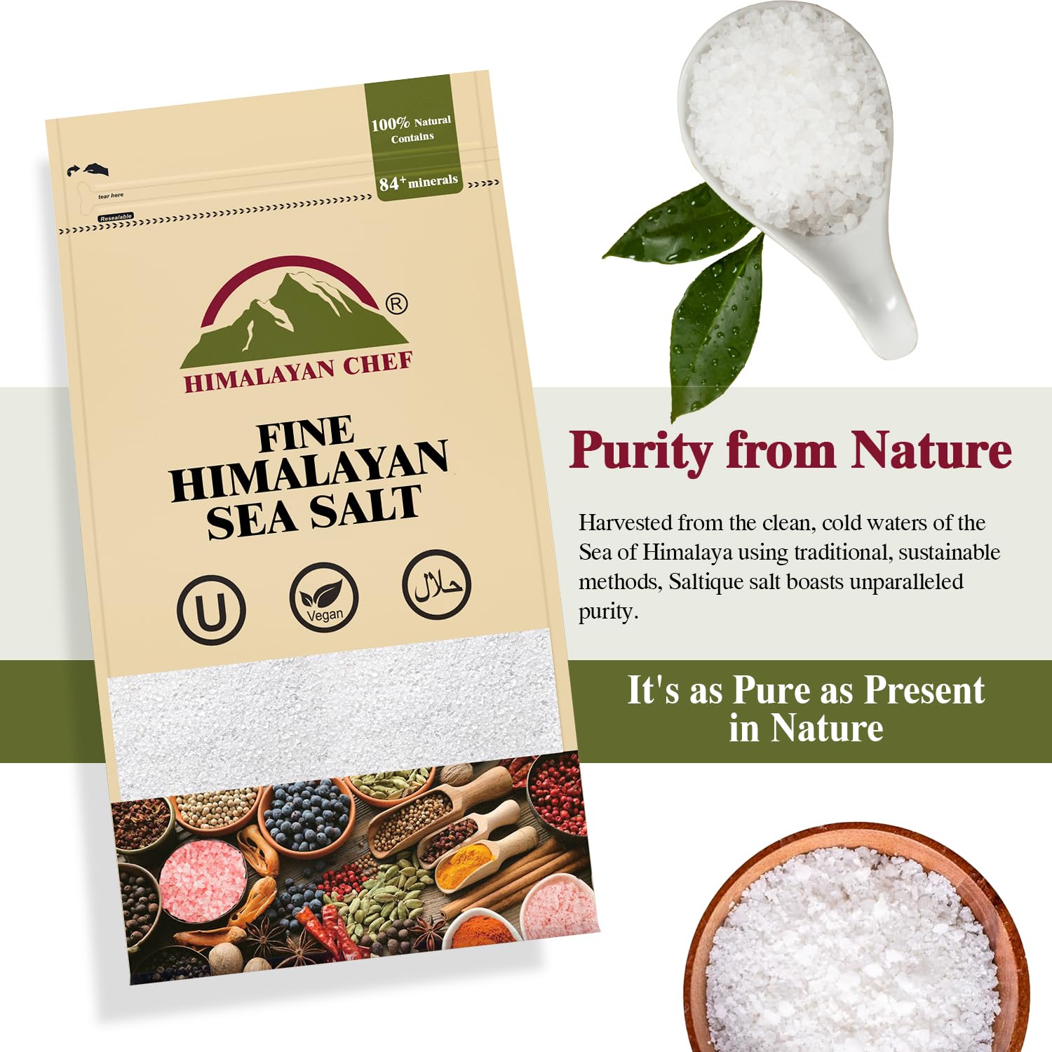 Himalayan Chef Sea Salt, All-Natural Fine Grain, 192 Ounce Sea Salt, Non-Iodized, No Additives, Unrefined Mineral Salt for Daily Cooking, 3 lbs/Each Bag, Pack of 4