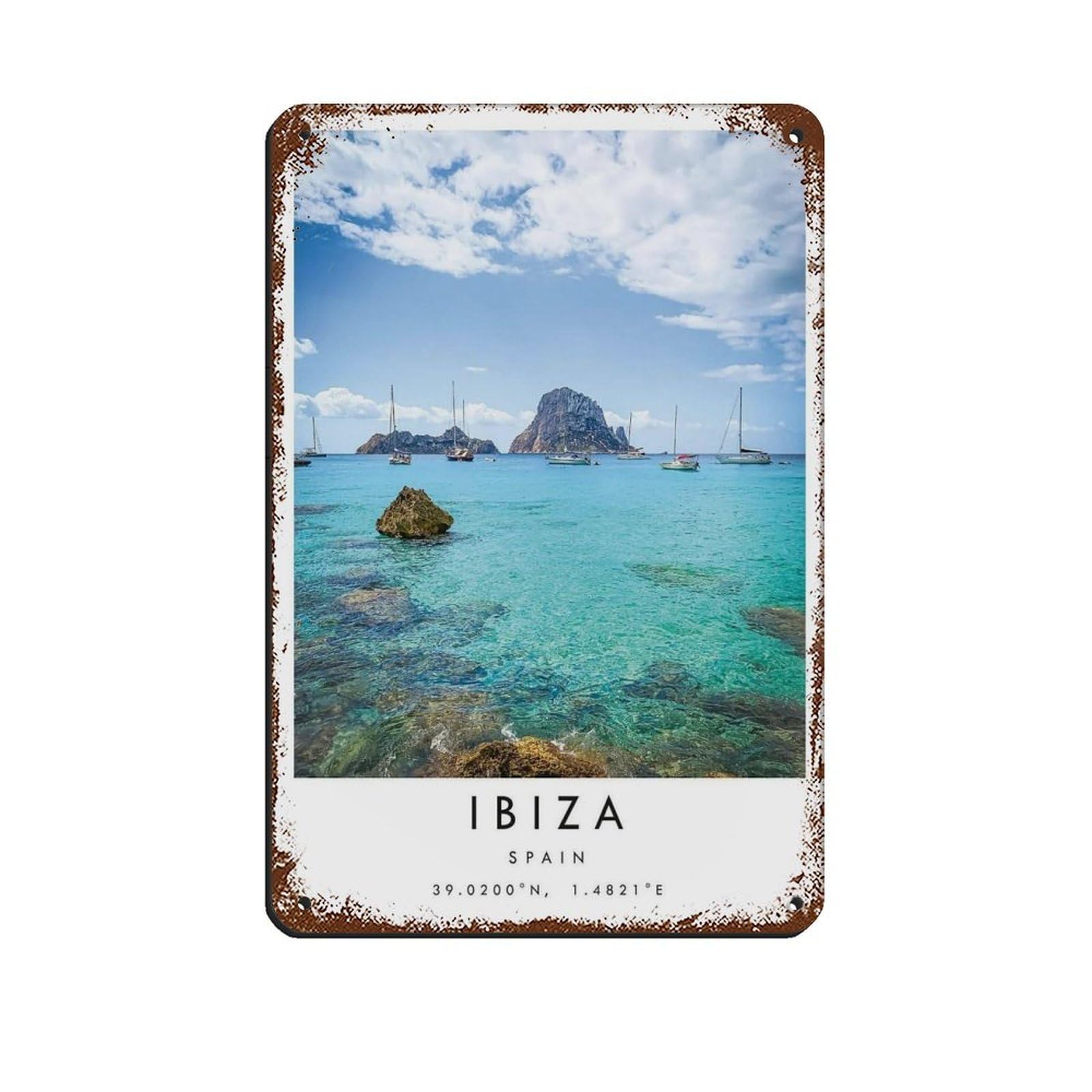 Ibiza Travel, Ibiza Poster Tin Sign Vintage Metal Pub Club Cafe Bar Home Wall Art Decoration Poster Retro 8x12inch(20x30cm)