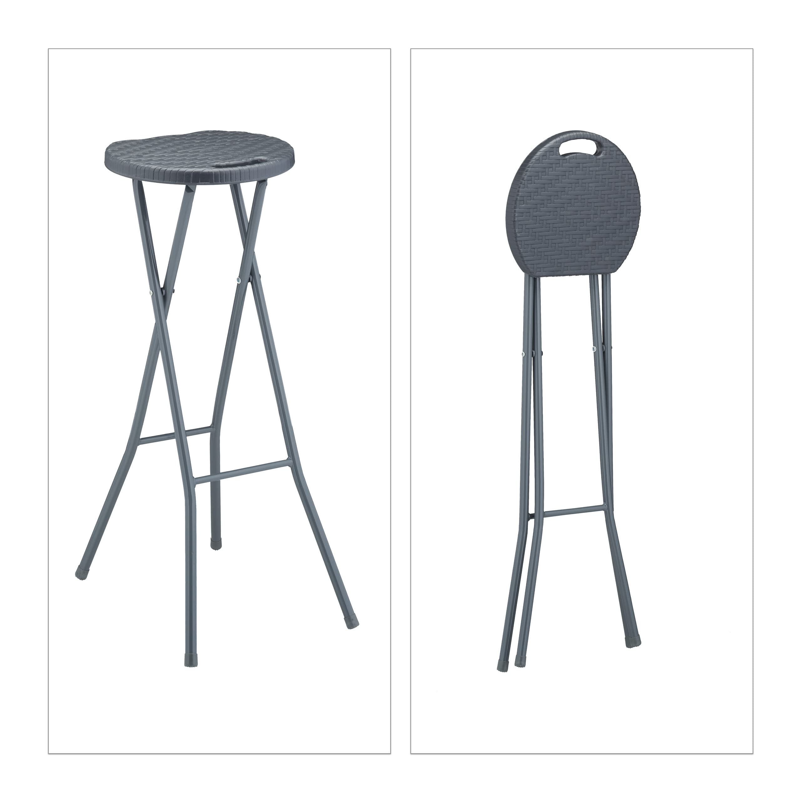 Relaxdays Set de 2 Taburetes Altos para Cocina, Banquetas de Bar, Plegables, Plástico, Acero, 80 x 34 x 45 cm, Gris