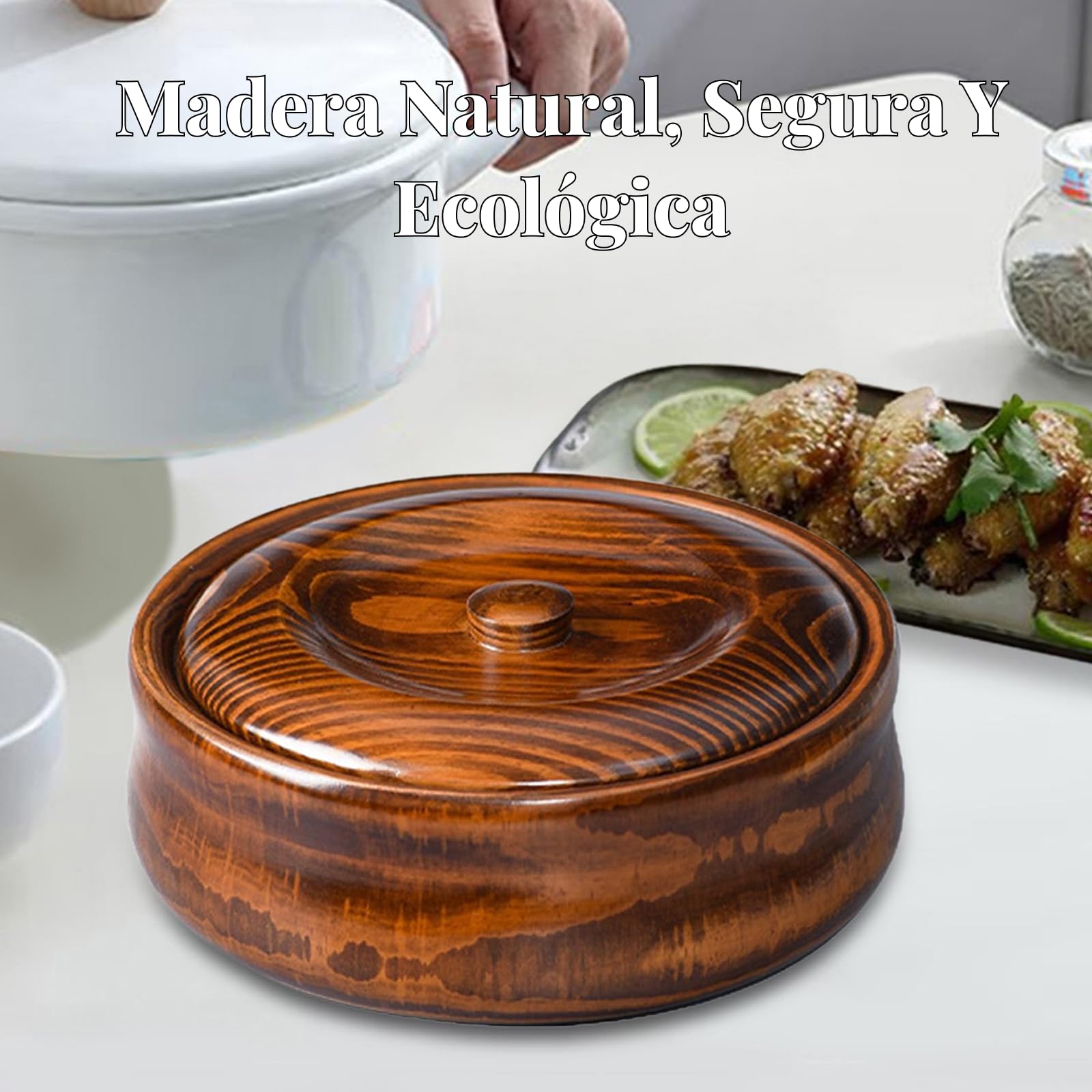 predolo Cuenco de Madera con Tapas para Sopa Cereal Keeper Ensaladera de Madera Maciza Cuenco para Servir, 23cmx7.5cm