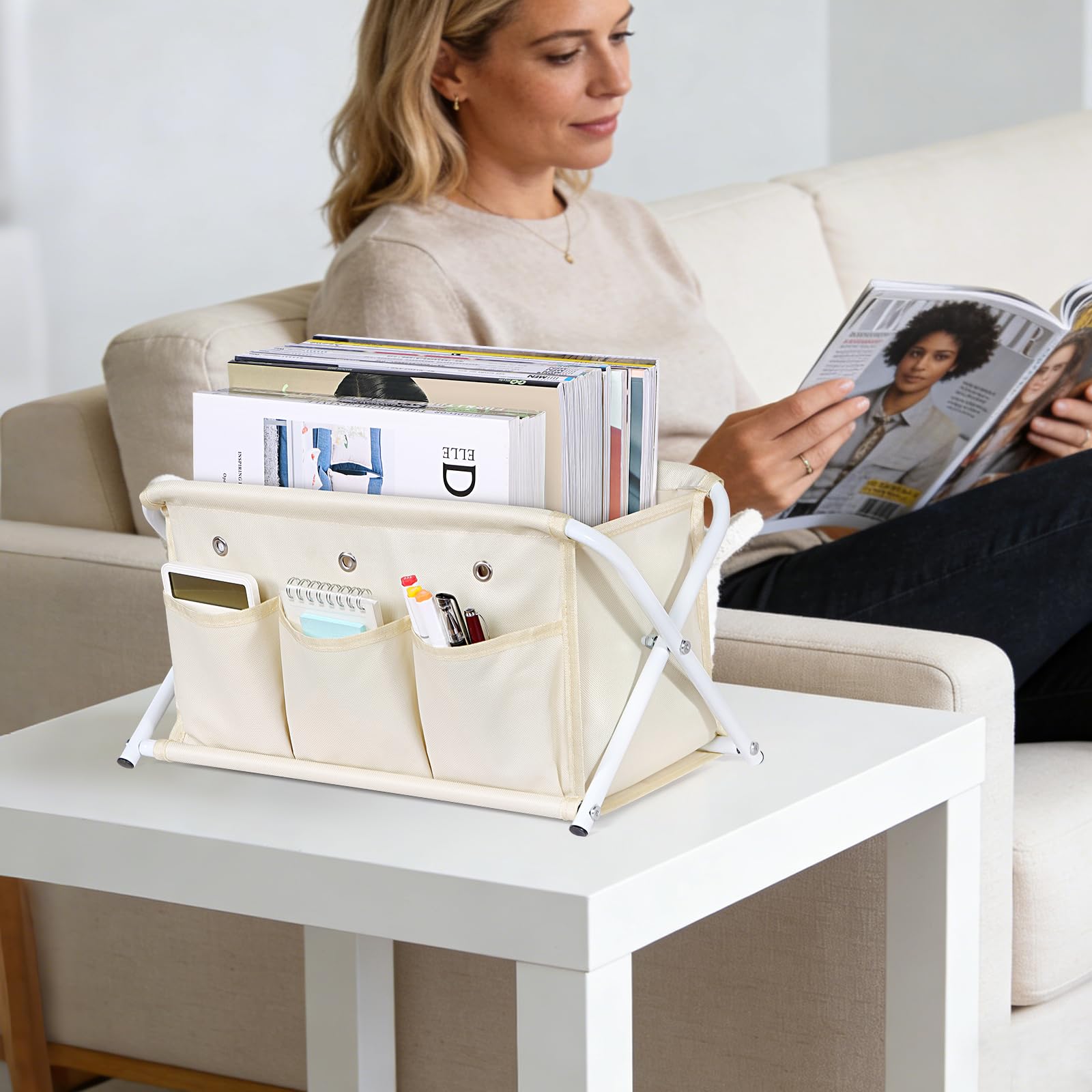 KEEGH Zeitschriftenhalter mit 3 Taschen, Zeitschriftenständer für Buch, Zeitung, Zeitschriftenaufbewahrungskorb für Schreibtisch, Wohnzimmer, Badezimmer, Büro