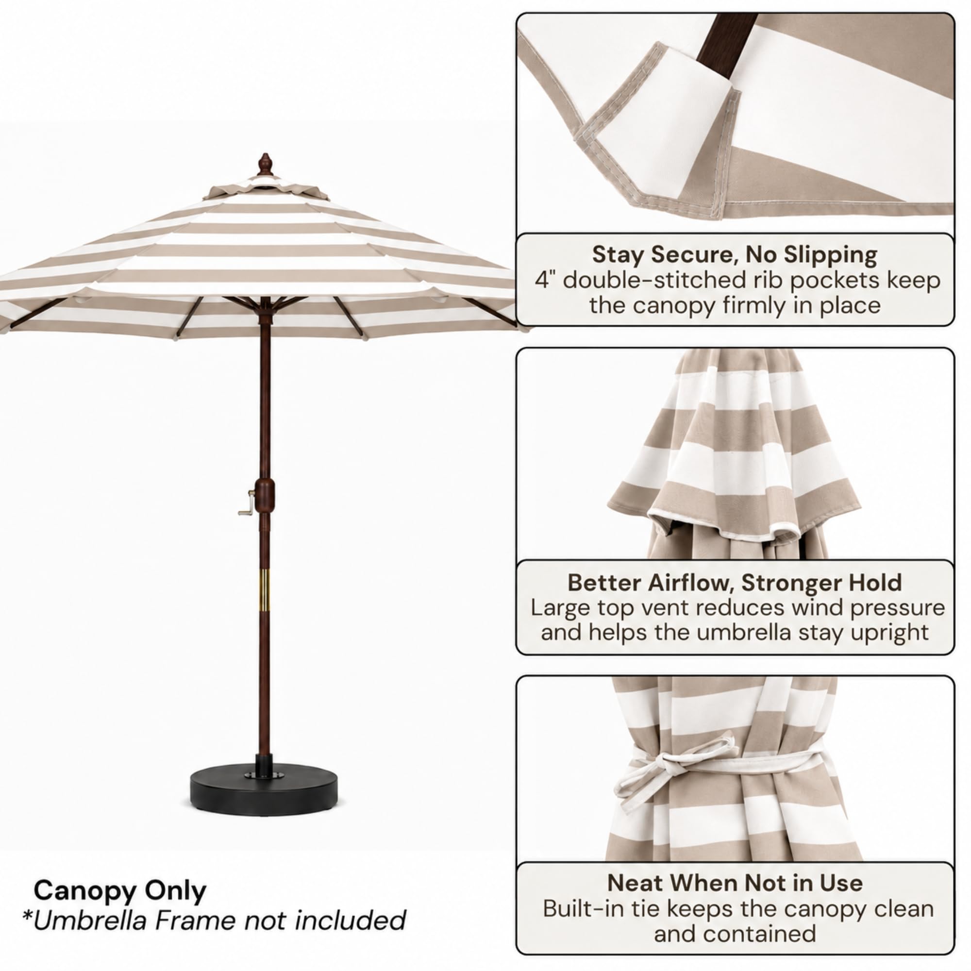 Formosa Covers 9' Umbrella Replacement Canopy 8 Ribs Cabana Beige Stripe