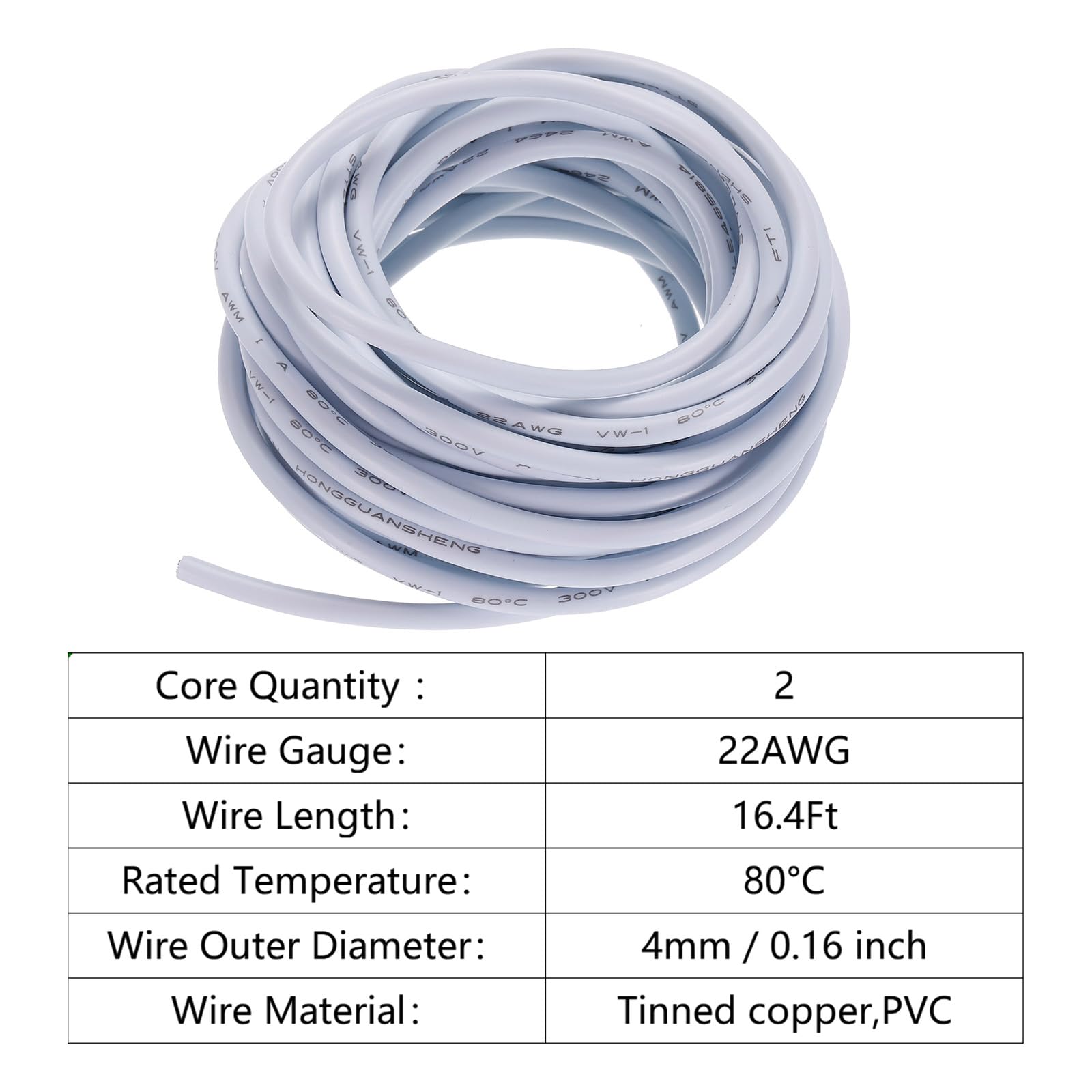 QUARKZMAN 22AWG, przewód elektryczny, 2 przewody, podświetlenie LED, cynowany kabel miedziany 16,4 Ft, niskie napięcie, PVC, elastyczna obudowa, przedłużacz przewód biały do taśm LED Lampy