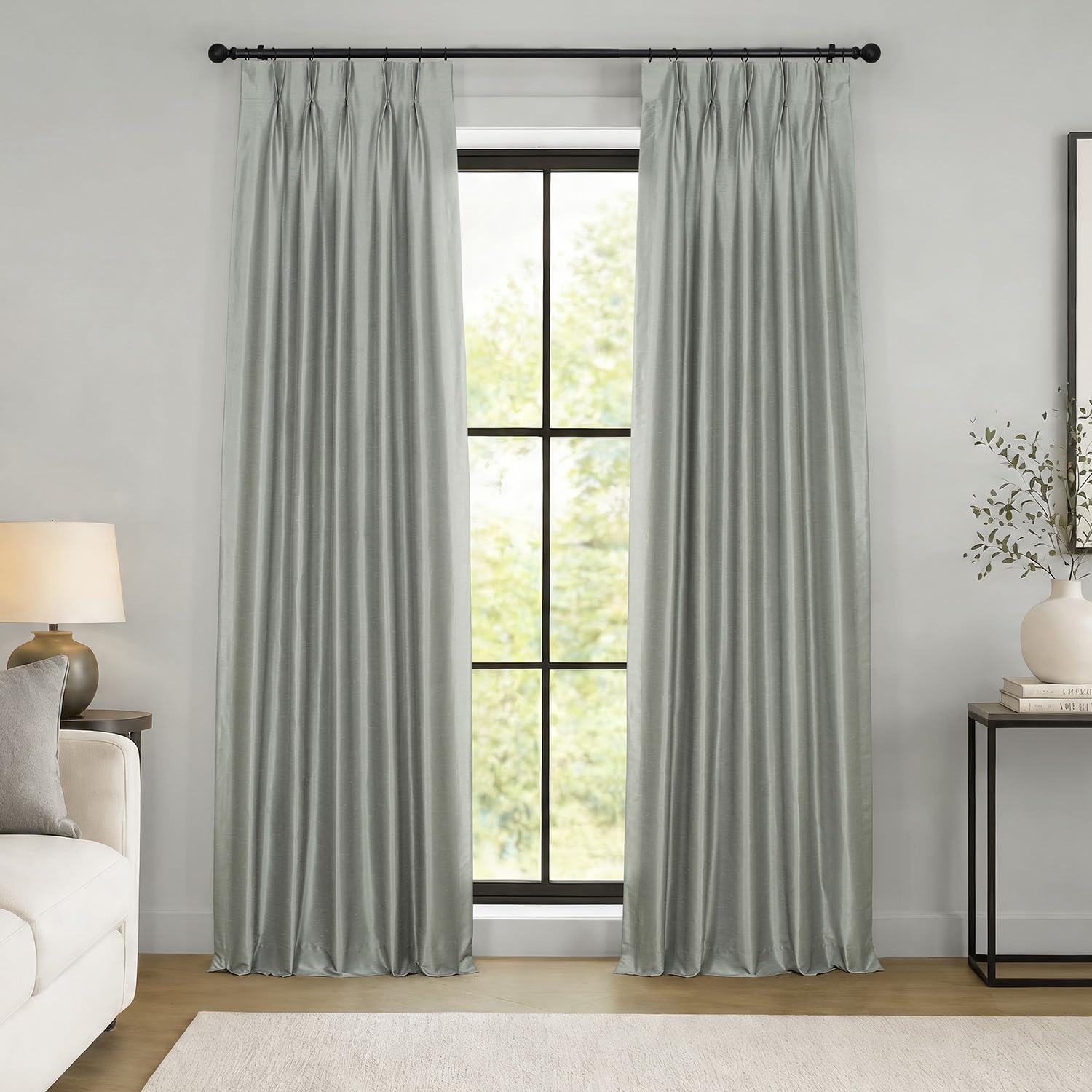 HPD Half Price Drapes PDCH-KBS9BO-108-FP Blackout Vintage Textured Faux Dupioni Pleated Curtain (1 Panel), 25 X 108, Silver